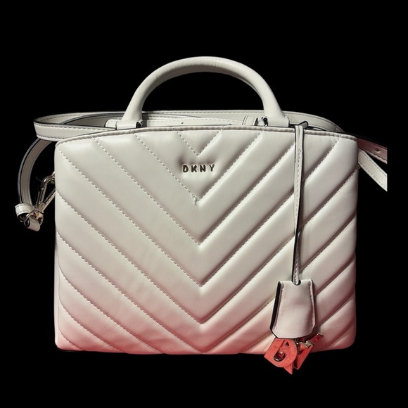 DKNY White Quilted Satchel with Chevron Stitching - Picture 2 of 8